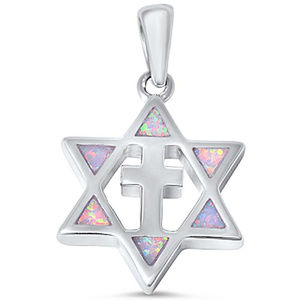 Star of David with Cross Pendant Lab White Opal
